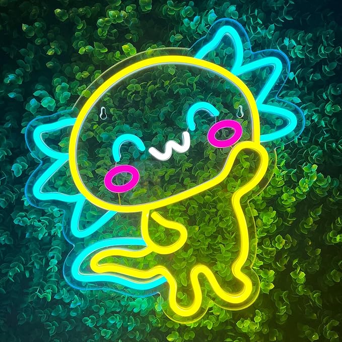 Axolotl Neon Sign, LED Anime Neon Signs, Kawaii Sign Light Present for Wall Decor, Dimmable/USB Powered Axolotl Neon Light for Children Room Dorm Decor Girls Birthday Party Christmas