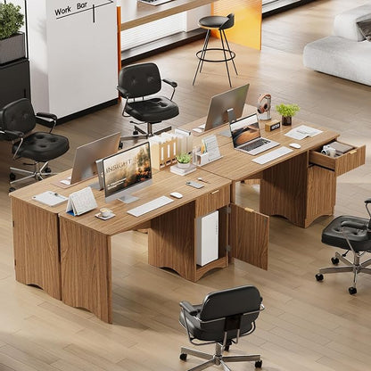 Bestier Computer Desk with Drawer, 47 inch Office Desk with Storage Cabinet, Modern Wood Desk Adjustable Shelves for Home Office & Studio, Brown Oak