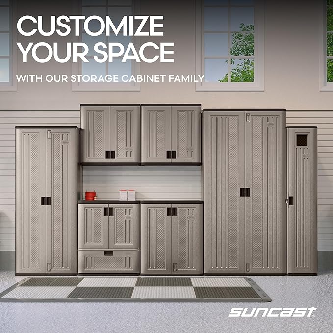 Suncast 36" Resin Base Garage Storage Cabinet, Platinum, Made in the USA