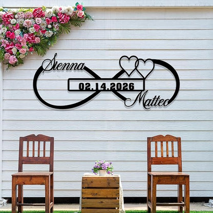 Personalized Infinity Love Sign with Memorable Day and Couples Name,Metal Infinity Heart Sign Wall Decor,Elegent Wall Art Sign for Wedding,Anniversary,Valentines Day Gift