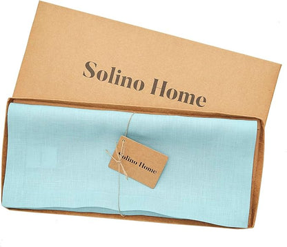 Solino Home Linen Aqua Blue Table Runner 120 Inches Long - 100% Pure Linen 14 x 120 Inch Table Runner for Dining, New Year - Fete