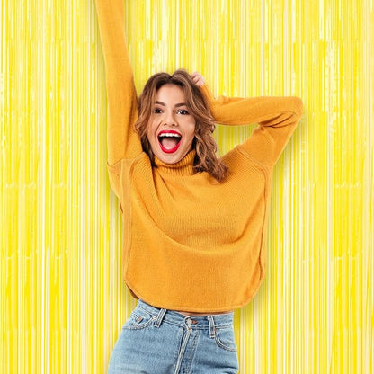 3 Pack 3.3 x 8.2 ft Pastel Yellow Foil Fringe Backdrop Curtains, Tinsel Streamers Birthday Party Decorations, Fringe Backdrop for Graduation, Baby Shower, Gender Reveal, Disco Party