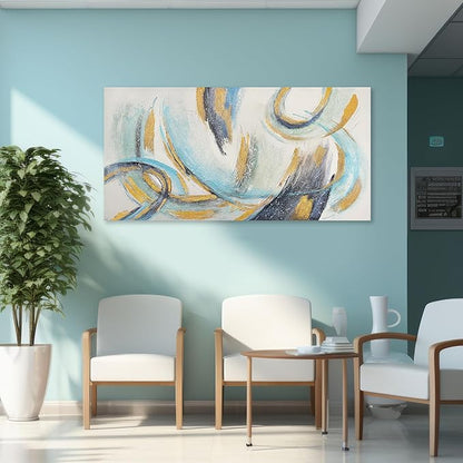 Glvzygy Abstract Wall Art Blue and Gold 24"x48" Canvas Wall Decor Frame Artwork Modern Home Wall Decor for Living Room, Bedroom, Office