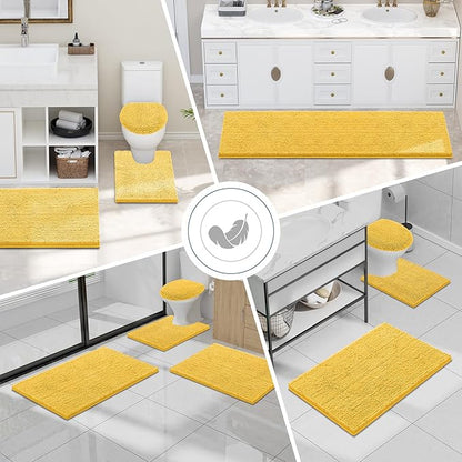 Smiry Luxury Chenille Bathroom Rugs 34x21, Extra Soft and Absorbent Shaggy Bath Mat, Machine Washable, Non-Slip Plush Carpet Runner for Tub, Shower, and Floor, Home Decor Accessories, Yellow