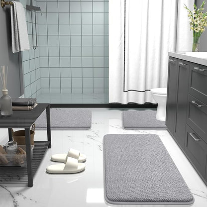 OLANLY Thick Memory Foam Bath Mat Rug 24x16, Extra Soft Absorbent Bathroom Rug, Quick Dry Bath Mats, Non-Slip, Machine Washable Carpet for Bathroom, Tub and Shower, Home Decor Accessories, Grey