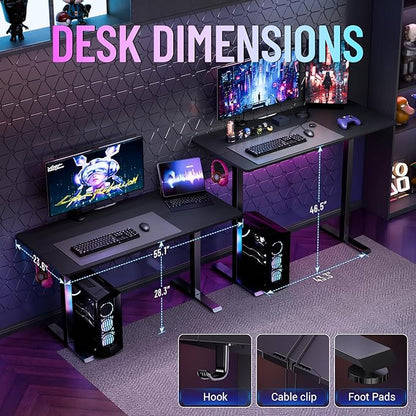 Veken 55 Inch Large Electric Standing Gaming Desk, Heights Adjustable,Sit to Stand Up, Work Home Office Computer Table for Study, Walking Pad, Writing, and Games, Wooden Desktop Desks, Black