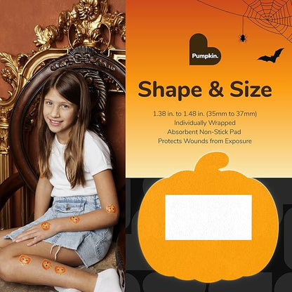 BioSwiss Kids Bandages, Halloween Pumpkin Shaped Self Adhesive Bandage Set, Latex Free, Sterile Wound Care, 24 Count