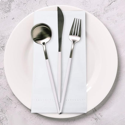Urban Villa Cloth Napkins White Hemstitch Dinner Napkins Set of 12 (20X20) 100% Cotton Absorbent Washable Durable Reusable Ideal for Hotel Collection Christmas Parties Restaurant Lunch Dinner Napkins