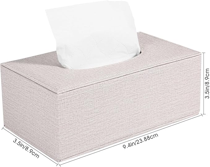 4 Pack Tissue Box Cover Rectangle, Linen Tissue Box with Magnetic Bottom, Napkin Facial Tissues Holder Dispenser, Decorative Tissue Holder for Bathroom Toilet Bedroom Living Room Office, Beige