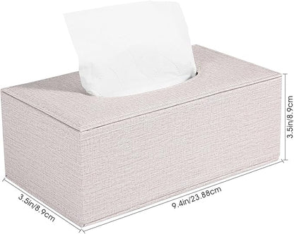 4 Pack Tissue Box Cover Rectangle, Linen Tissue Box with Magnetic Bottom, Napkin Facial Tissues Holder Dispenser, Decorative Tissue Holder for Bathroom Toilet Bedroom Living Room Office, Beige