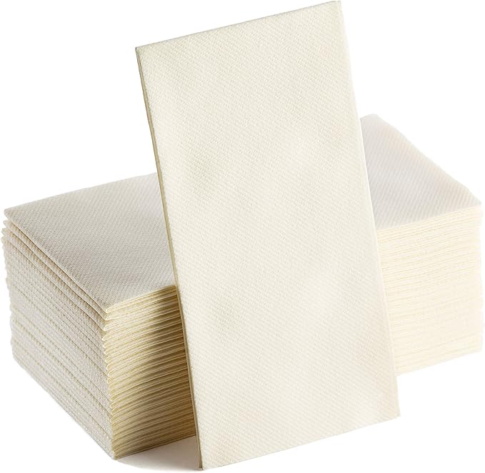 Ivory Napkins | Linen Feel Guest Disposable Cloth Like Paper Dinner Napkins | Hand Towels | Soft, Absorbent, Paper Hand Napkins for Kitchen, Bathroom, Parties, Weddings, Dinners Or Events | 50 Pack