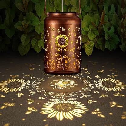 Solar Lanterns Outdoor, Waterproof Hanging Metal Solar Lanterns LED Decoration for Garden, Yard, Patio - Perfect Birthday Gifts for Women Mom Grandma(Sunflower + Bee)