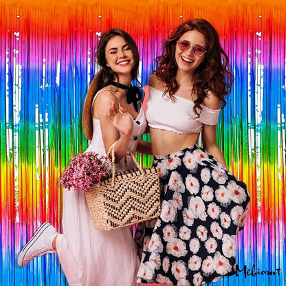 4 Pack Rainbow Fringe Curtain Backdrop, 3.2Ft x 8.2Ft Metallic Tinsel Foil Fringe Streamers Background for Photo Booth Birthday Wedding Baby Shower Party Thanksgiving Christmas Decorations New
