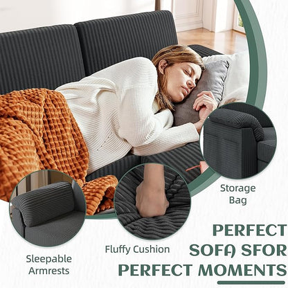 Vongrasig 79" Convertible Sectional Couches Sofa with Storage Ottoman, 3 Seat L Shaped Couch with Side Storage Pockage, Small Couches for Living Room, Apartment and Small Space, Grey