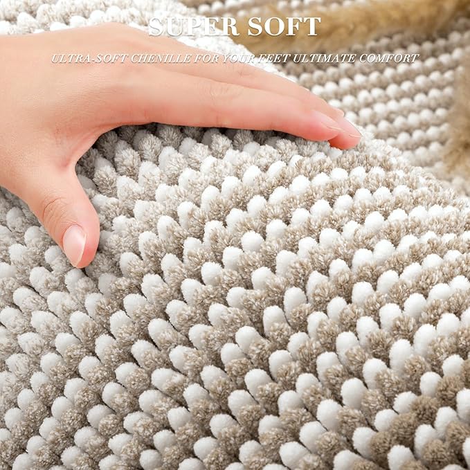 Bathroom Rugs and Mats Sets, 2 Piece Thick Absorbent Chenille Bath Mat Rug Set Non Slip, Soft Shaggy Bath Room Floor Mats for Bathroom, Machine Washable (Light Taupe, 20" x 32" Plus 16" x 24")