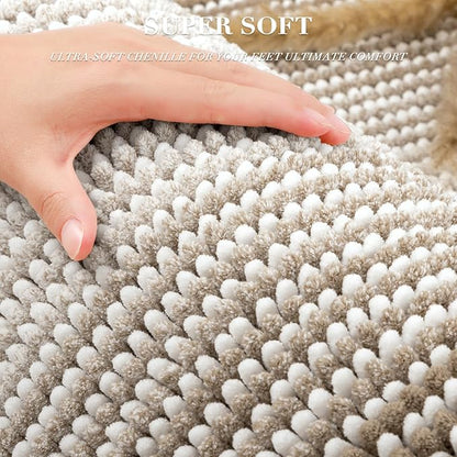 Bathroom Rugs and Mats Sets, 2 Piece Thick Absorbent Chenille Bath Mat Rug Set Non Slip, Soft Shaggy Bath Room Floor Mats for Bathroom, Machine Washable (Light Taupe, 20" x 32" Plus 16" x 24")