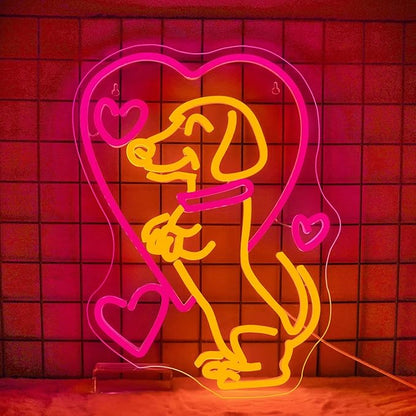 NOSUN Love Dog Neon Sign for Wall Decor Dachshund Pink Led Light Sign for Pet Shop Bedroom Wall Home Party Decor Accessory Gift for Dog Lover Bar Party Club Bedroom Gaming Room Men Cave Decorations Christmas Gift