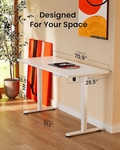 ErGear Height Adjustable Electric Standing Desk, 71 x 30 Inches Sit Stand up Desk, Memory Computer Home Office Desk, White