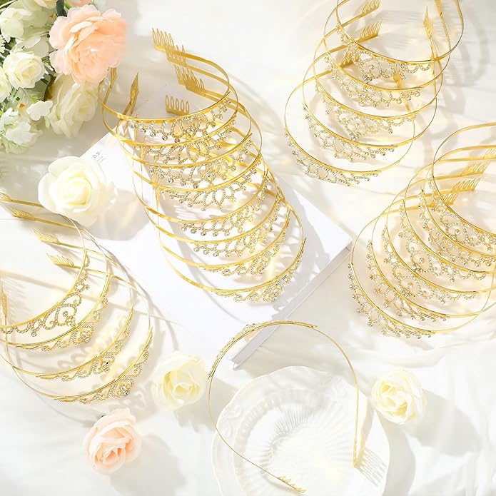 24 Pcs Crystal Tiara Headbands for Women Princess Headband Crown with Combs Tiaras and Crowns for Pageant Bridal Wedding Prom Party Gifts