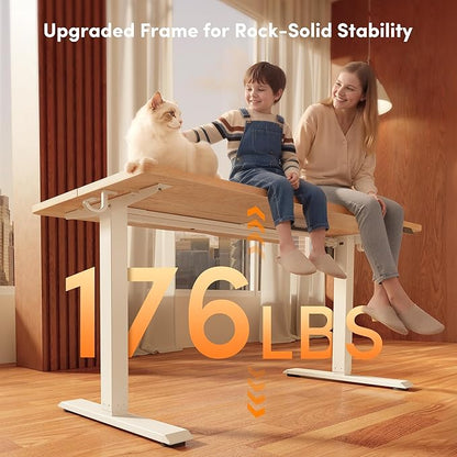 FEZIBO Standing Desk, 63×28 Inches Electric Height Adjustable, Sit Stand Up Table, Computer Office Desk with Splice Board, While Frame/Maple TOP