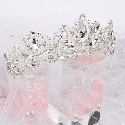 Silver Tiara and Crowns for Women Rhinestone Queen Tiara for Girls Princess Crown with Comb Birthday Headbands Hair Accessories for Wedding Prom Bridal Party Halloween Costume Gift