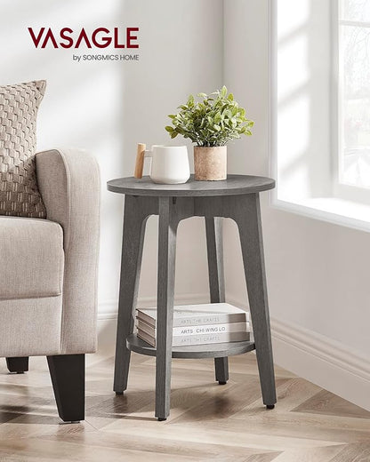 VASAGLE MAEZO Collection - Side Table, 2-Tier Small Round End Table, Nightstand with Tapered Legs, Curved Transitions, for Small Spaces, Living Room, Bedroom, Smoky Gray ULET283T68