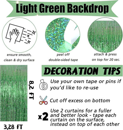4 Pack Light Green Fringe Curtain Backdrop, 3.2Ft x 8.2Ft Sparkle Metallic Tinsel Foil Fringe Streamers Background for Photo Booth Birthday Wedding Baby Shower Party Thanksgiving Christmas Decorations
