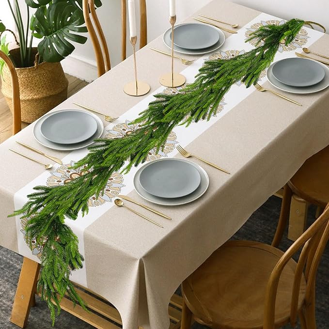 2 Pack Christmas Real Touch Norfolk Pine Garland Table Garland, 9ft Artificial Faux Greenery Garlands for Mantle Indoor Home Decor Xmas Holiday Seasonal
