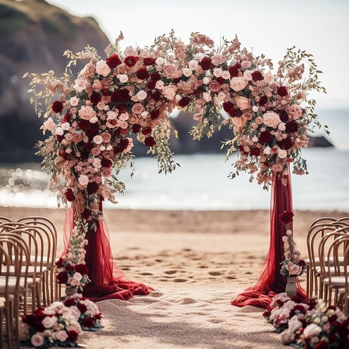 Wokceer Burgundy Wedding Arch Draping Fabric Backdrop 4 Panels 28.7" X 20FT Sheer Drapes Fabric for Wedding Arbor Ceremony Party