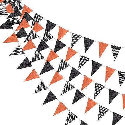 Cheerland Halloween Pennant Banner Glitter Black Orange White Dot Triangle Flag Bunting Garland for Halloween Thanksgiving Party Decorations