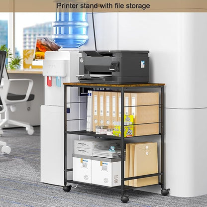 Rolling Kitchen Microwave Cart with Power Outlet, 3 Tier Microwave Table Stand with Storage, Kitchen Utility Cart on Wheels, Small Coffee Cart Shelf Rack Organizer for Living Room Office