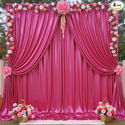 20x10ft Shimmer Hot Pink Sequin Backdrop Curtain for Parties, Thick Wrinkle Free Glitter Fuchsia Photo Backdrop Drapes Curtains for Birthday Wedding Halloween Photography Background-4 Panels 5x10ft