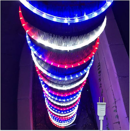 Russell Decor 200ft/60m Led Rope Lights Lamps Kit Indoor Outdoor Decorative Lighting for Patriotic 4th of July Memorial Day Decor Party Trees Patio Deck Flexible String Tube Lights- Blue Red White