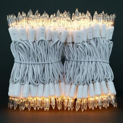 YULETIME 200 Clear Christmas Lights with White Wire, Pack of 2 Strands of 21 ft 100 Count UL Certified Incandescent Mini String Light (Clear - White Wire)