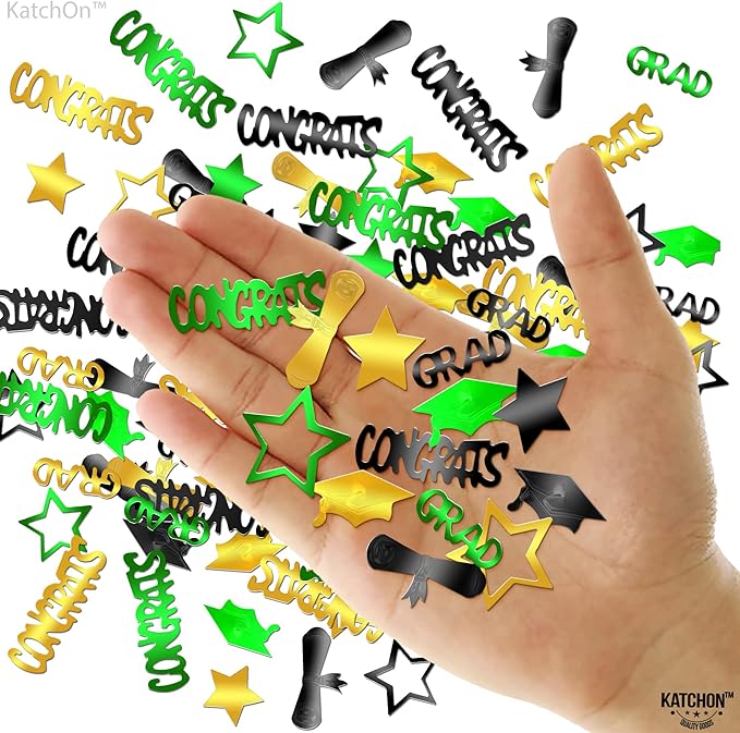 Katchon, Congrats Grad Confetti 2025 - Pack Of 1000 | Green And Gold Graduation Decorations 2025 | Graduation Confetti | Grad Table Decorations 2025