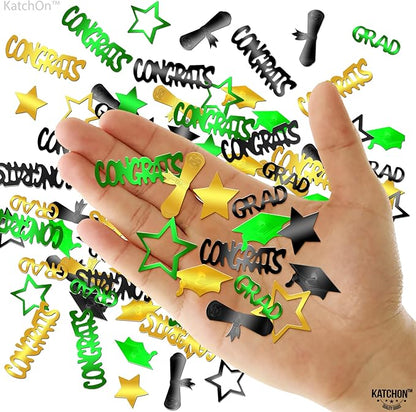 Katchon, Congrats Grad Confetti 2025 - Pack Of 1000 | Green And Gold Graduation Decorations 2025 | Graduation Confetti | Grad Table Decorations 2025