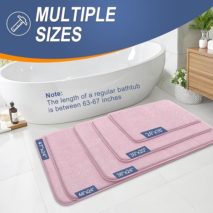 OLANLY Thick Memory Foam Bath Mat Rug 47x24, Extra Soft Absorbent Bathroom Rug, Quick Dry Bath Mats, Non-Slip, Machine Washable Carpet for Bathroom, Tub and Shower, Home Decor Accessories, Dusty Rose