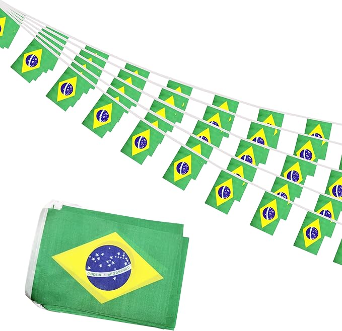 Brazil Small String Flags, 50 Feet 38 Pcs Brazilian Pennant Banner Bunting Flags, Patriotic Events, Independence Day, Country Festival, Commemoration, Decorations (Brazil)