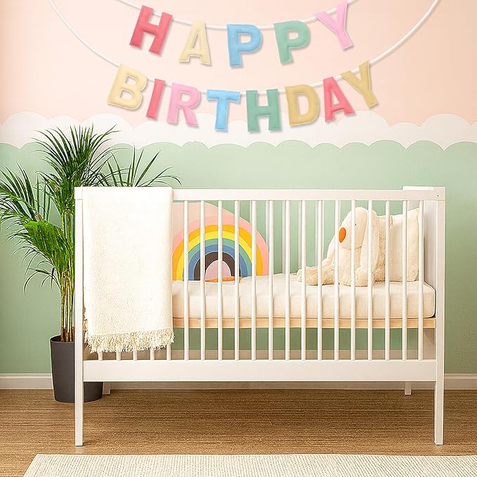 Felt Happy Birthday Banner, Pre-Strung 3D Birthday Rainbow Garland, Reusable Decorations Sign, Handmade Felt Banner for Women Girl, Party Decor, Photo Prop, Macaron