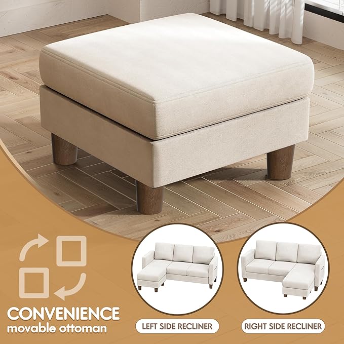 VICTONE Convertible Sectional Sofa Couch, 3 Seat L-Shaped Sofa with Linen Fabric Ottoman Small Couch for Small Apartments, Living Room and Office (Linen Fabric, White)