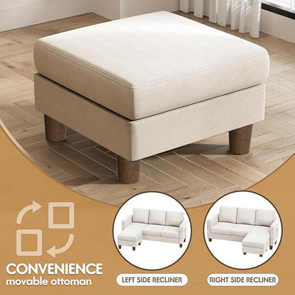 VICTONE Convertible Sectional Sofa Couch, 3 Seat L-Shaped Sofa with Linen Fabric Ottoman Small Couch for Small Apartments, Living Room and Office (Linen Fabric, White)