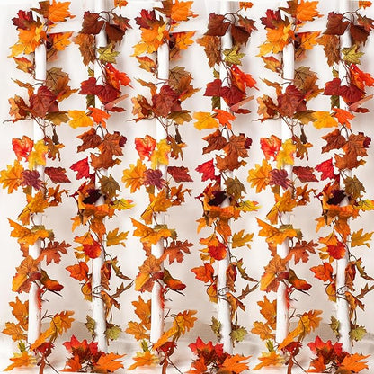 DearHouse 6 Pack Fall Garland Maple Leaf Clearance, 5.9Ft/Piece Hanging Vine Artificial Autumn Garland Thanksgiving Decor for Home Wedding Fireplace Party Christmas (Multicolor)