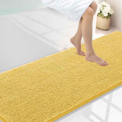 Smiry Luxury Chenille Bathroom Rugs 70x24, Extra Soft and Absorbent Shaggy Bath Mat, Machine Washable, Non-Slip Plush Carpet Runner for Tub, Shower, and Floor, Home Decor Accessories, Yellow