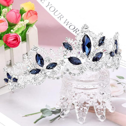 Silver Tiara for Women Sapphire Crown for Girls Wedding Princess Birthday Crystal Rhinestones Headbands for Prom Bridal Party Halloween Costume Christmas Gift