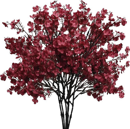 Mandy's Burgundy Artificial Baby’s Breath European Flowers 15 Bundles Silk Gypsophila with Bendable Stems for Fall Thanksgiving & Christmas Centerpiece Wedding Decor and Table Arrangements