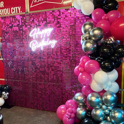 COKAOBE Hot Pink Shimmer Wall Backdrop, 24PCS Square Sequin Shimmer Backdrop Panel, Photo Backdrops for Birthday, Anniversary, Wedding, Graduation & Bachelorette Party Decoration