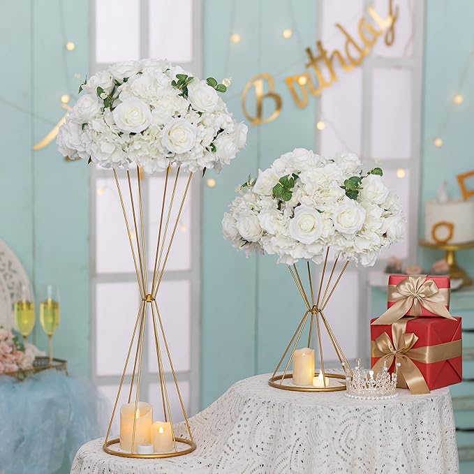 Sziqiqi Flower Centerpieces for Wedding Tables Metal - Geometric Floral Centerpiece Stand for Tabletop Event Party Birthday Tall 27inch Gold