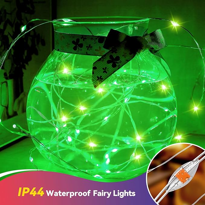 4 Pack 240LED Christmas Fairy Lights Battery Operated - 20FT Twinkle Lights with 2 Lighting Modes Indoor Outdoor, Waterproof Led Fairy String Lights for Bedroom, Classroom, Dorm, DIY Decor, Green