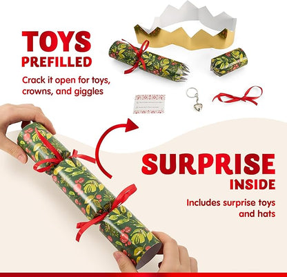 JOYIN 10 Pack Christmas No-Snap Party Favors, Green Xmas Table Favor for Kids Includes Party Hat, Jokes & Gifts, Cute Gifts for Christmas Table Decorations, Dinner Traditions Party Supplies