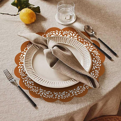 100 Pcs Platos De Barro Mexicanos Paper Placemats 13.5 Inches Cielito Lindo Party Decoration Disposable Scalloped Cinco De Mayo Paper Placemats for Fiesta Mexican Baby Shower Decor